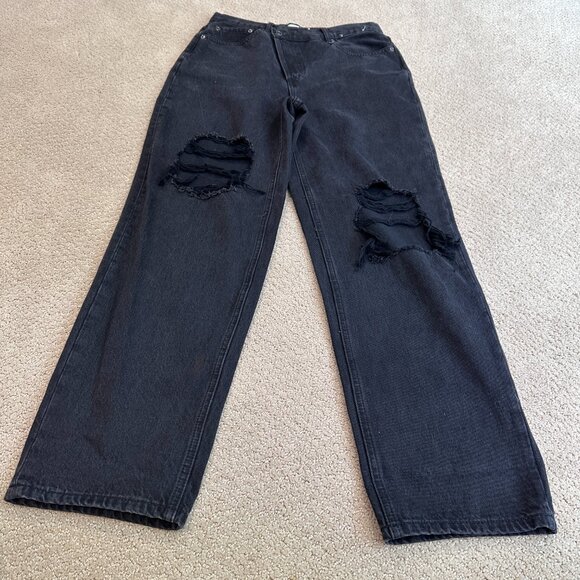 Glassons Jeans Asymmetrical Crossover Waist Straight Black Distressed Goth Sz 10 - Picture 6 of 16